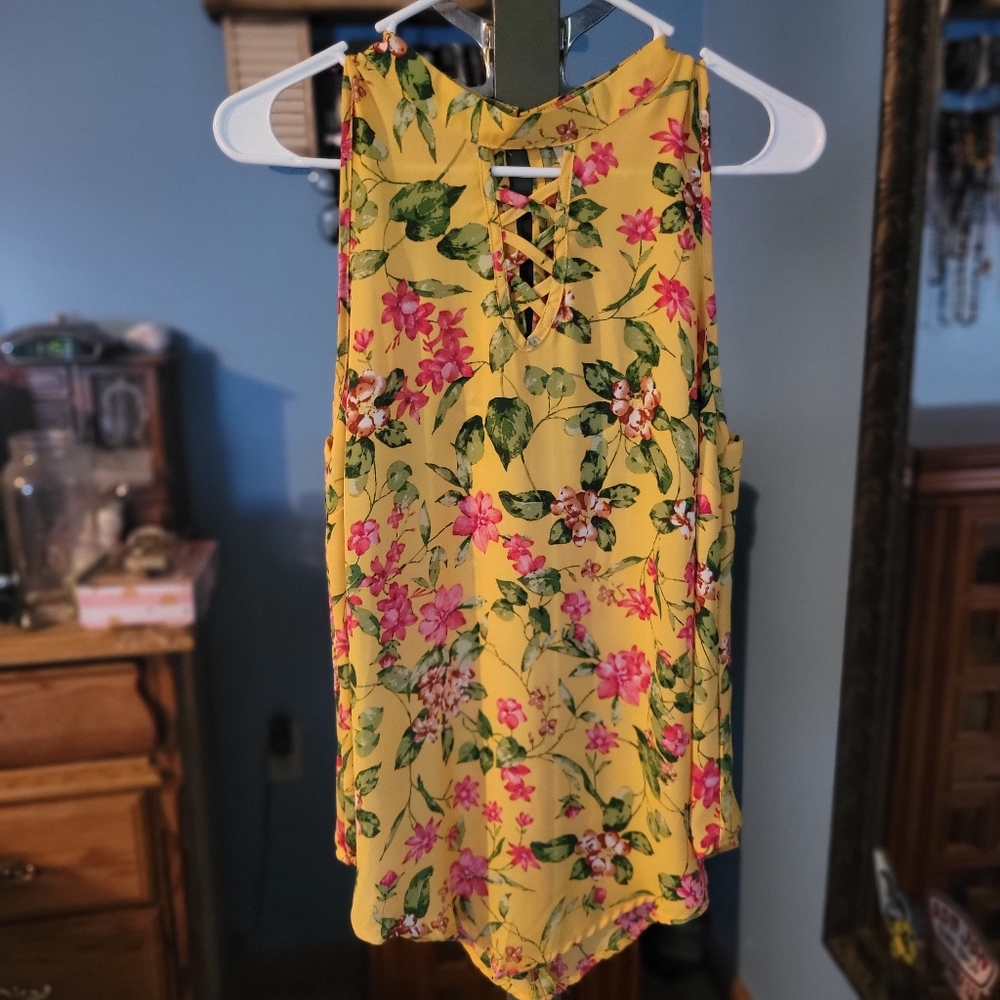 High Neck Floral Tank Top Blouse
